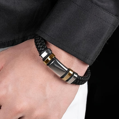 New Fashion Men's Personality Creative Design Faux Leather Glossy Four Ring Bracelet Hip Hop Trend Jewelry