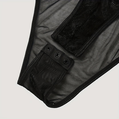 Sexy Lace Cami Slim Bodysuit, Deep V Backless Sleeveless Waist Bodycon One Piece Bodysuit, Women's Clothing