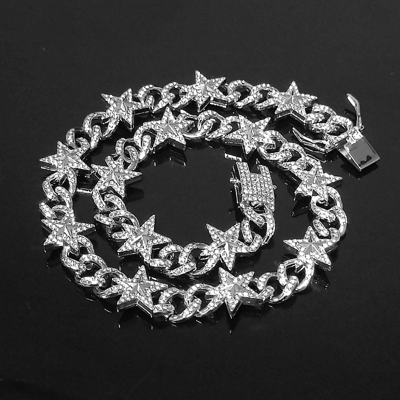 Cuban Hip Hop Hot Artificial Diamond Pentagram Chain Fashion Necklace