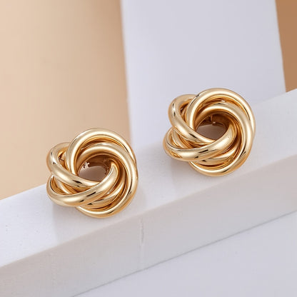 Simple Circle Flower Shape Earrings Plated Color Ear Jewelry For Women Girls