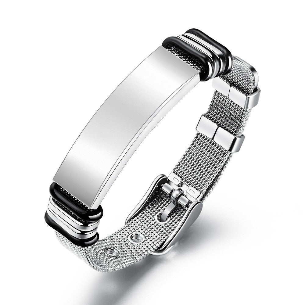 European and American Style Titanium Stainless Steel Bracelet with Stainless Steel Mesh Band, Unisex Jewelry