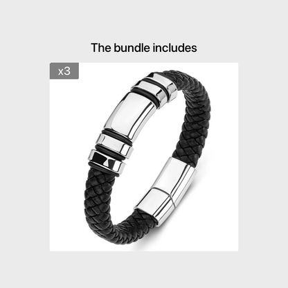 New Fashion Men's Personality Creative Design Faux Leather Glossy Four Ring Bracelet Hip Hop Trend Jewelry