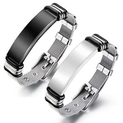 European and American Style Titanium Stainless Steel Bracelet with Stainless Steel Mesh Band, Unisex Jewelry