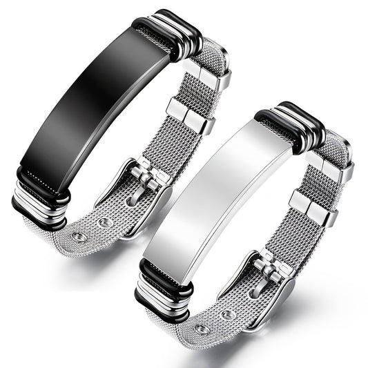 European and American Style Titanium Stainless Steel Bracelet with Stainless Steel Mesh Band, Unisex Jewelry