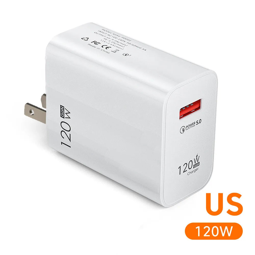Ładowarka GaN 120W Fast Charger - USB Type C PD QC3.0 Kabel dla iPhone Xiaomi Samsung Huawei