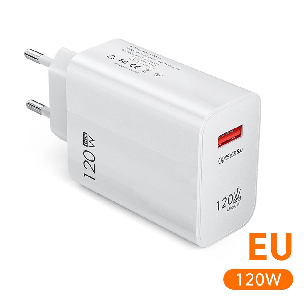 Ładowarka GaN 120W Fast Charger - USB Type C PD QC3.0 Kabel dla iPhone Xiaomi Samsung Huawei