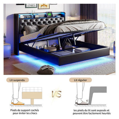 Łóżko MGMYM 140/160x200cm LED RGB USB - Tapicerowane Floating Design