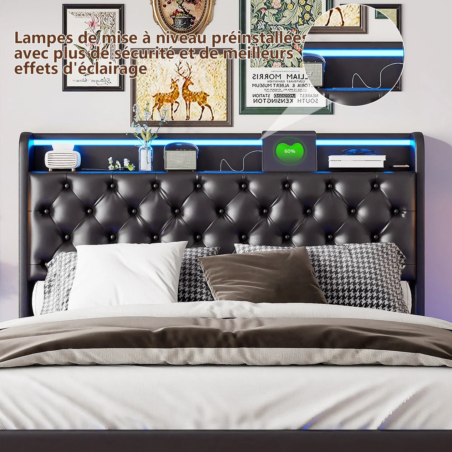 Łóżko MGMYM 140/160x200cm LED RGB USB - Tapicerowane Floating Design