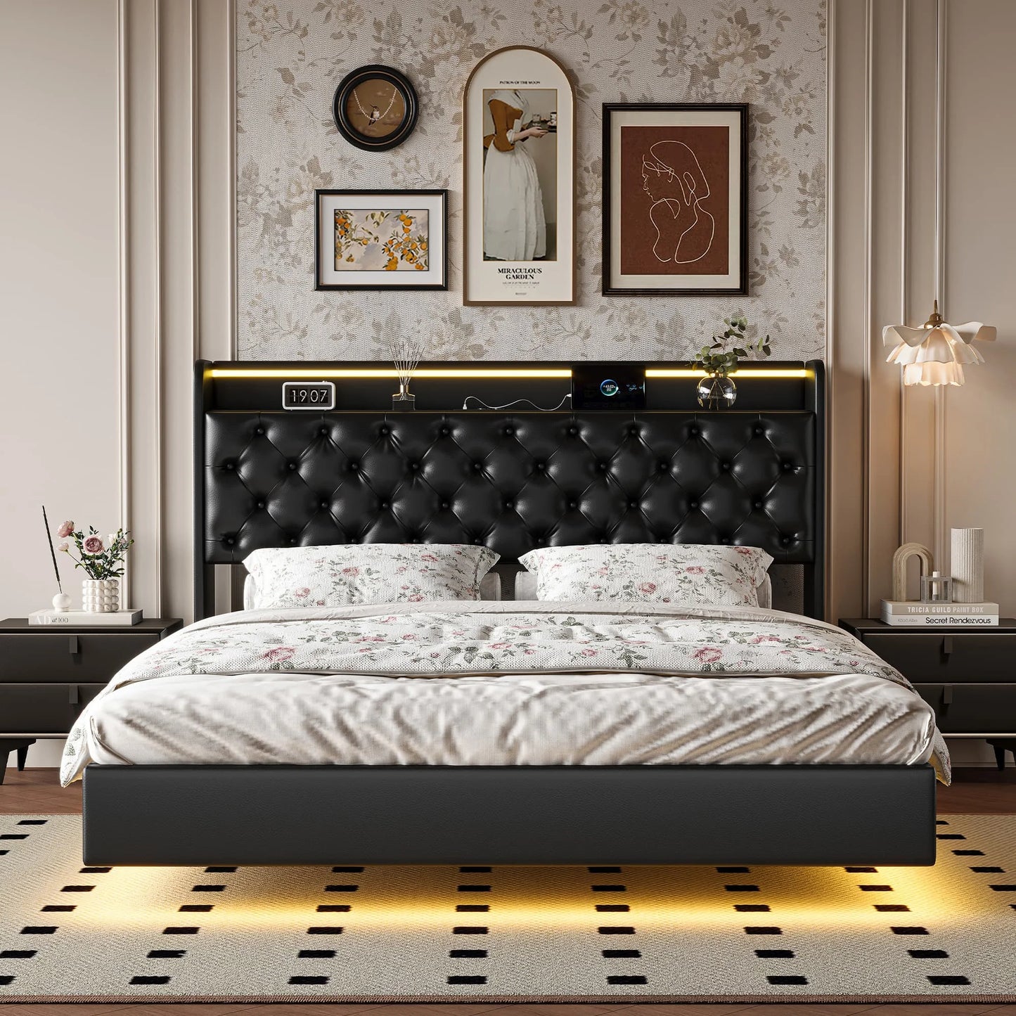 Łóżko MGMYM 140/160x200cm LED RGB USB - Tapicerowane Floating Design