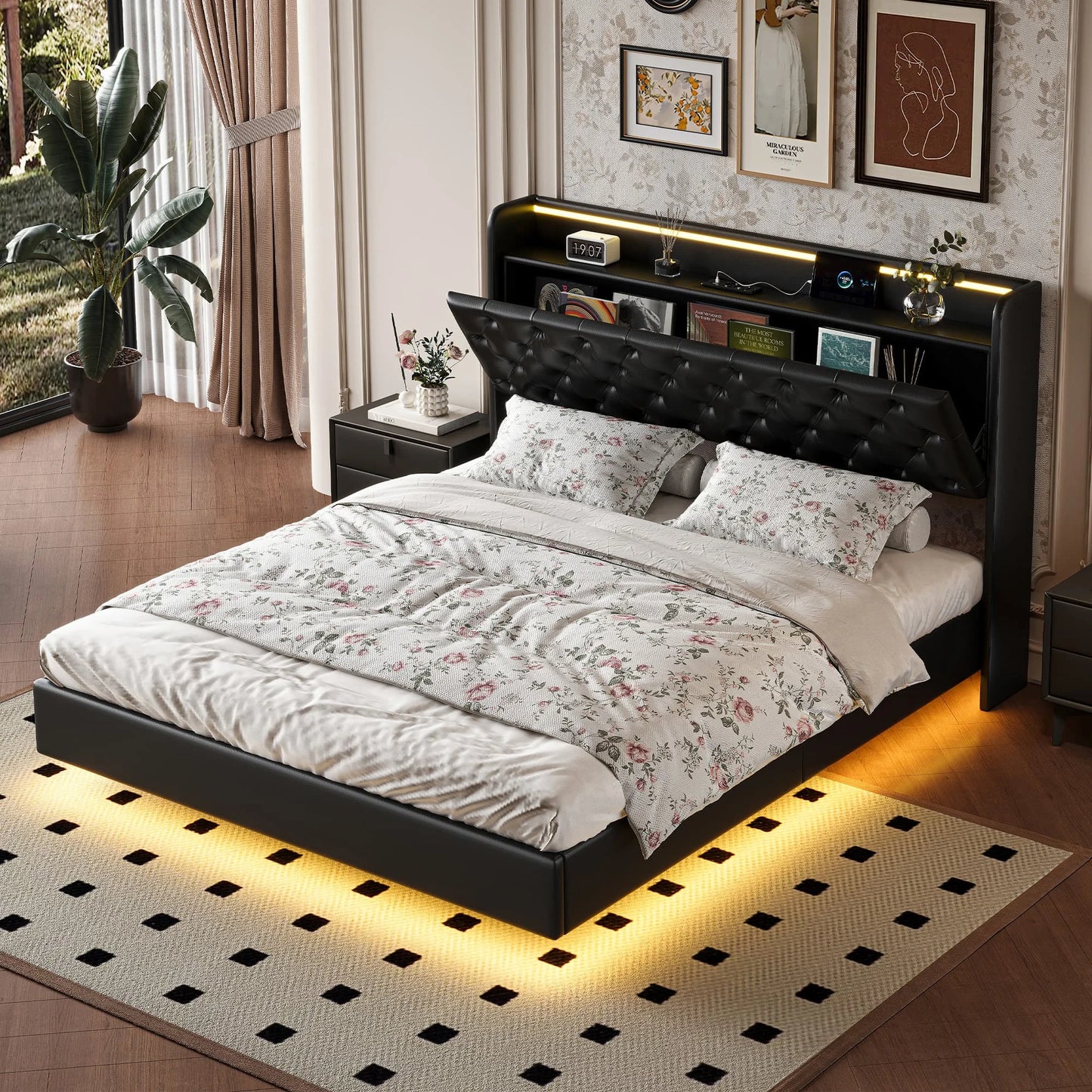 Łóżko MGMYM 140/160x200cm LED RGB USB - Tapicerowane Floating Design