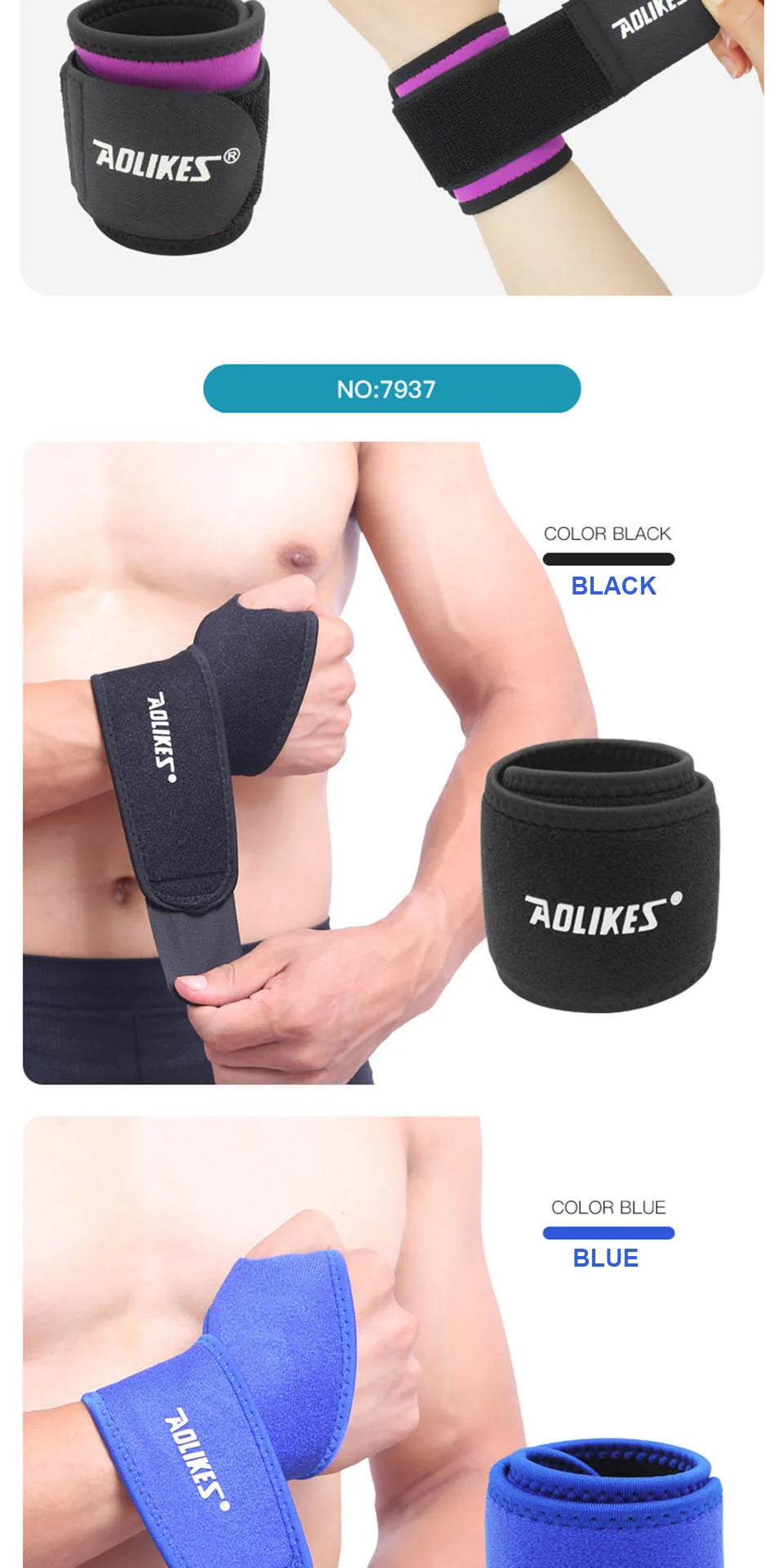 AOLIKES 1 PC Wrist Band Support for Adjustable Wrist Bandage Brace for Sports Wristband Compression Wraps Tendonitis Pain Relief