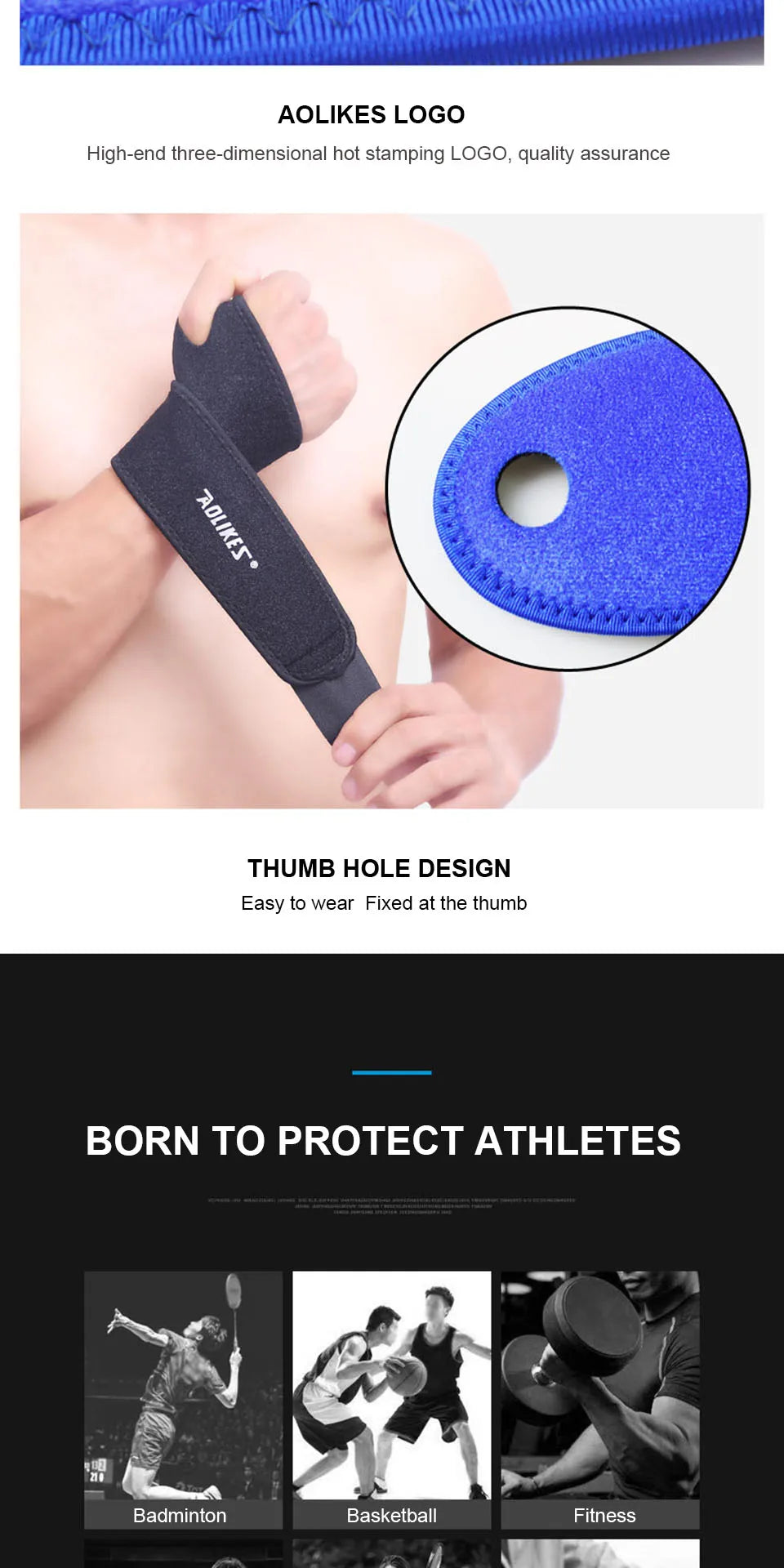 AOLIKES 1 PC Wrist Band Support for Adjustable Wrist Bandage Brace for Sports Wristband Compression Wraps Tendonitis Pain Relief