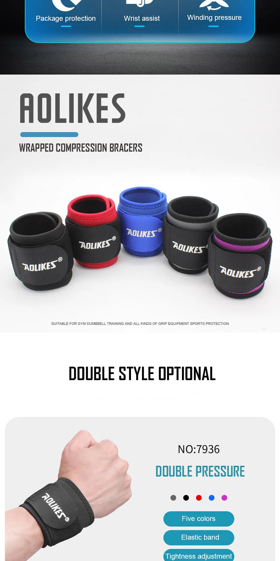 AOLIKES 1 PC Wrist Band Support for Adjustable Wrist Bandage Brace for Sports Wristband Compression Wraps Tendonitis Pain Relief