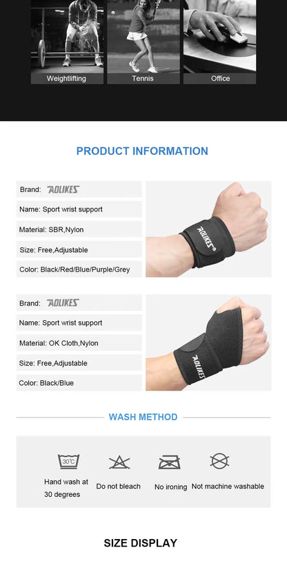 AOLIKES 1 PC Wrist Band Support for Adjustable Wrist Bandage Brace for Sports Wristband Compression Wraps Tendonitis Pain Relief