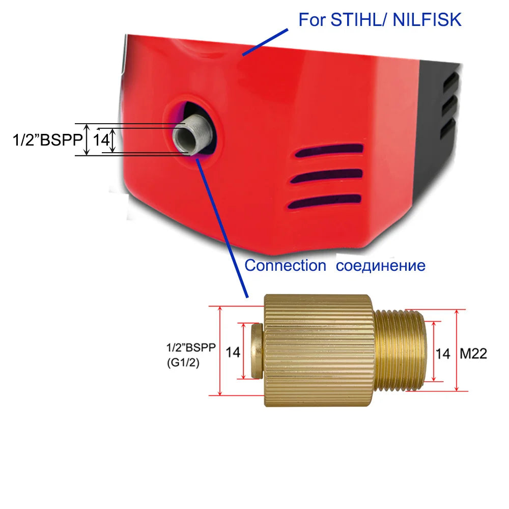 Adapter Myjki 1/2 BSPP M22 Male - High Pressure Washer Connector dla STIHL NILFISK