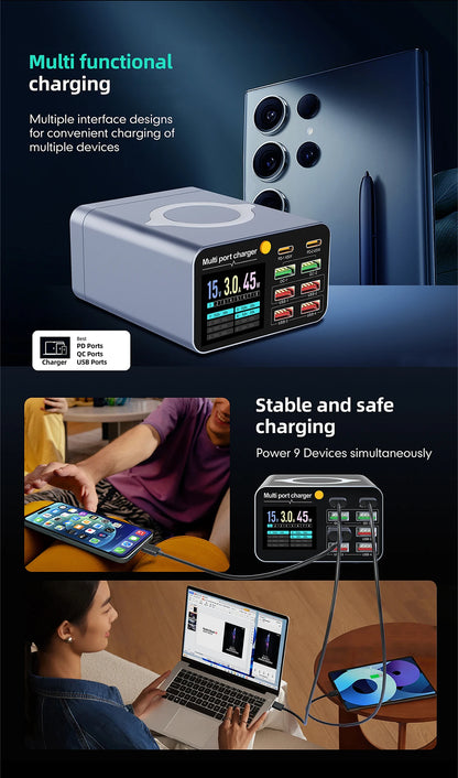 Ładowarka 80W/120W 8 Portów USB Type-C Wireless PD QC3.0 - Stacja Ładująca