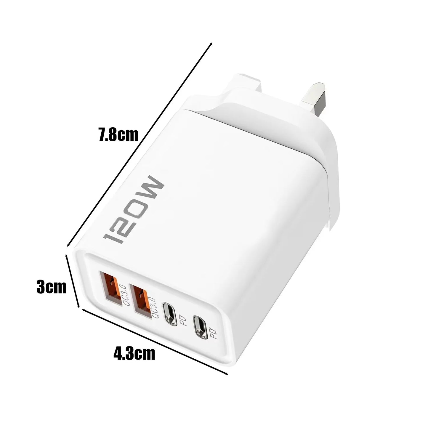 Ładowarka 120W 4 Porty USB Type-C - Szybka z Kablem Samsung iPhone Xiaomi Huawei