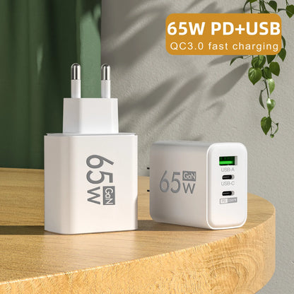 Ładowarka 65W GaN USB Type-C PD QC3.0 - Szybka z Kablem iPhone Samsung Xiaomi
