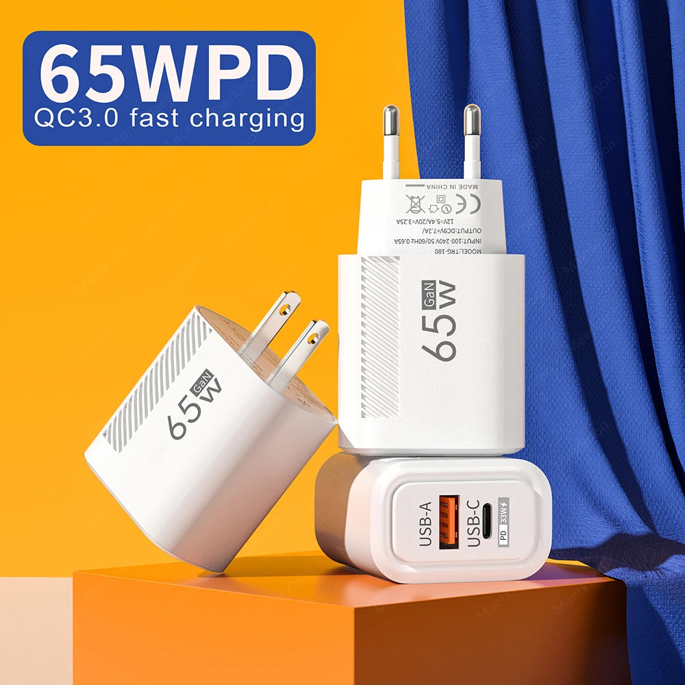 Ładowarka 65W USB-C PD Fast Charging - Szybka iPhone Samsung Xiaomi EU/US