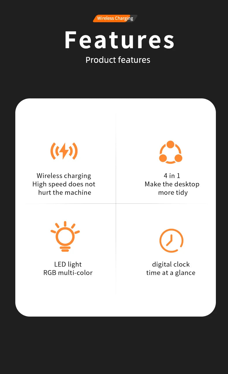 Ładowarka Bezprzewodowa 5w1 RGB - iPhone 17/16/15 Samsung Apple Watch