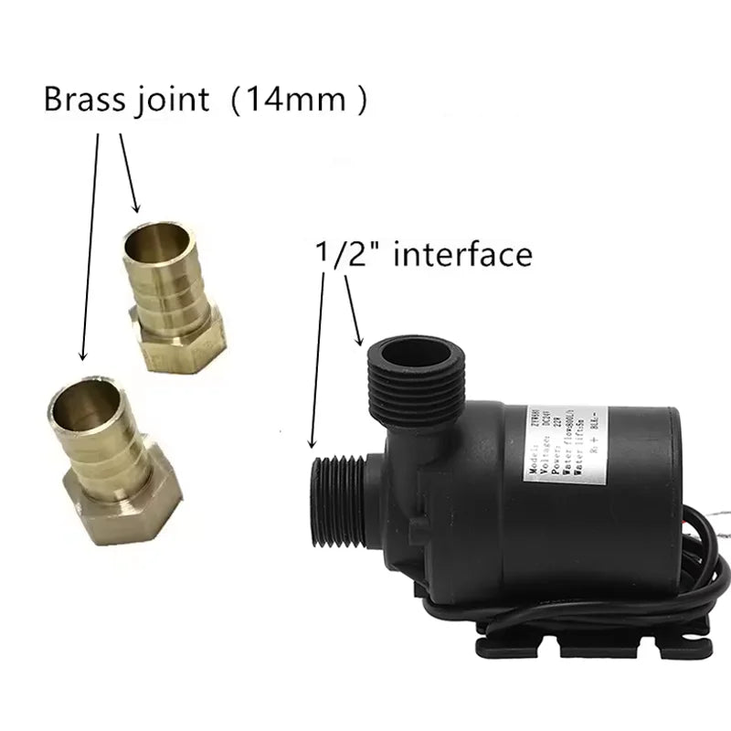 Water Pump High Pressure Ultra Quiet Solar DC12V/ 24V Lift 5M 800L/H Brushless Motor Submersible Water Pumps Quick Break Joint