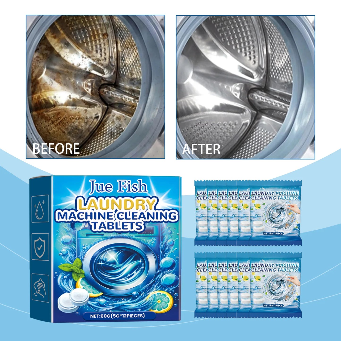 Washing Machine Cleaner Tablet Washer Deep Cleaning Tank Effervescent Descaling Machine Odor Removal Laundry Machine Clean Agent