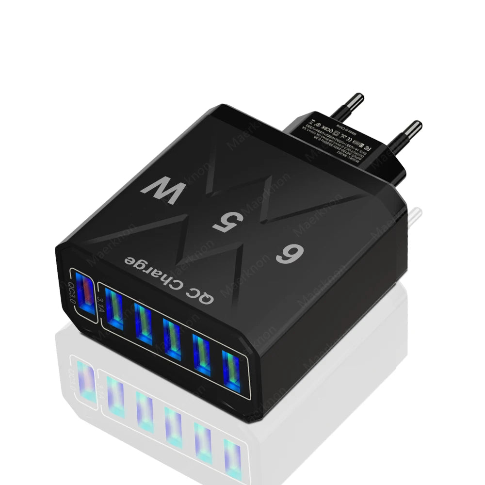 Ładowarka Sieciowa 65W 6 Portów USB - Stacja Ładowania QC3.0
