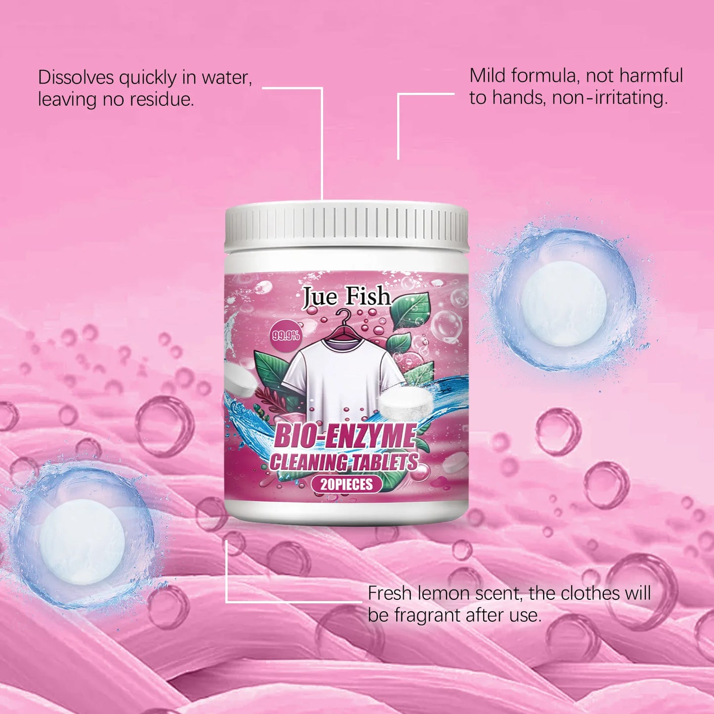 Bio-Enzyme Cleaning Tablets Clothing Oil Remover Clothes Sweat Stain Cleaner Laundry Whitener Fabric Clothes Effervescent Tablet