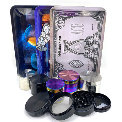 Grinder ze Stopu Cynku 40/50mm z Metalową Tacką Rolling Tray - Zestaw