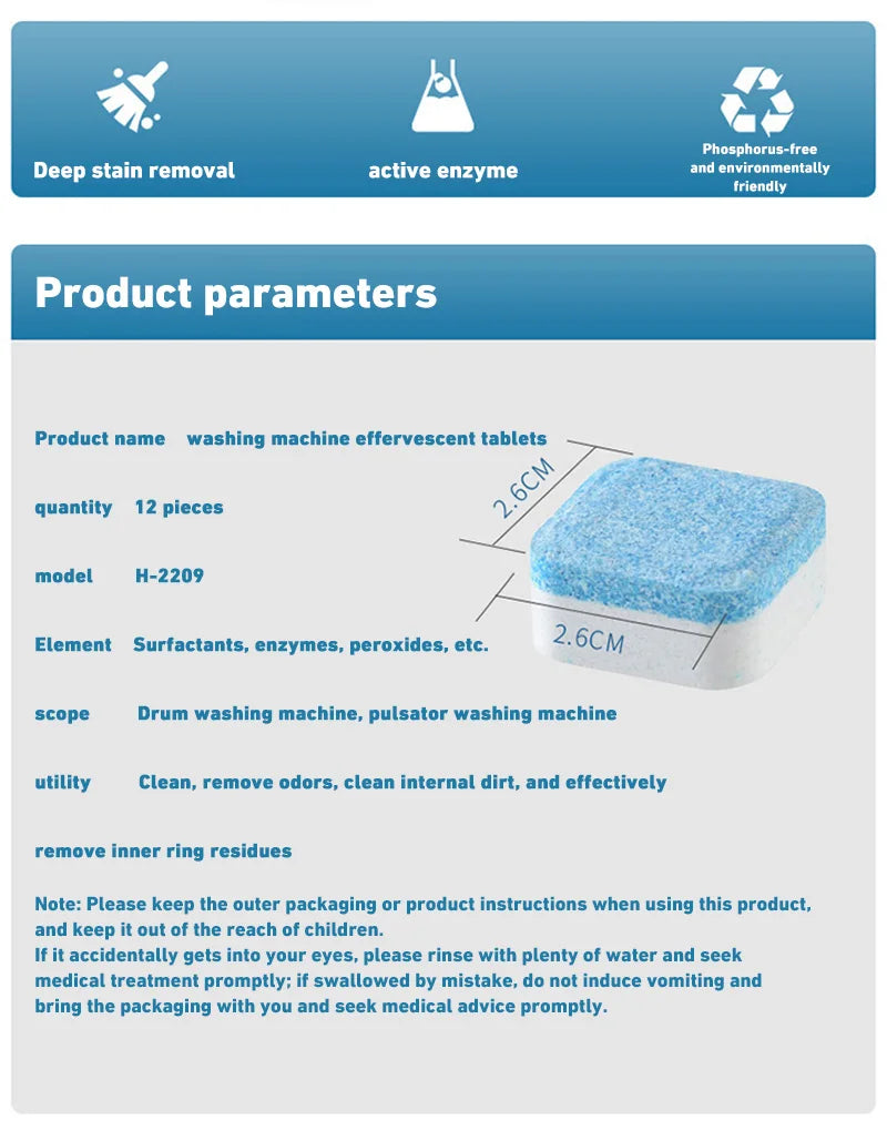 Washing Machine Cleaner Tablets Deep Cleaning Tablet for Washing Machines Safe Deodorizer Cleans Inside Drum Laundry Tub Seal