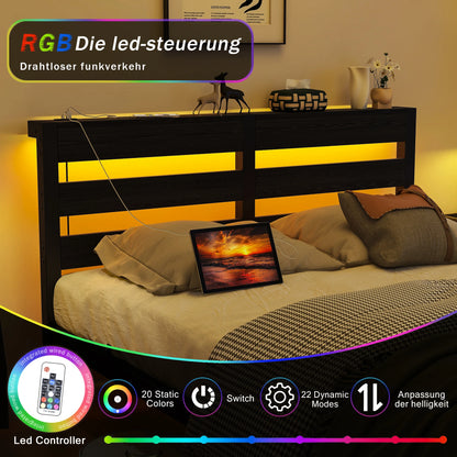 Metalowe Łóżko z Oświetleniem LED i USB 90/120/140cm