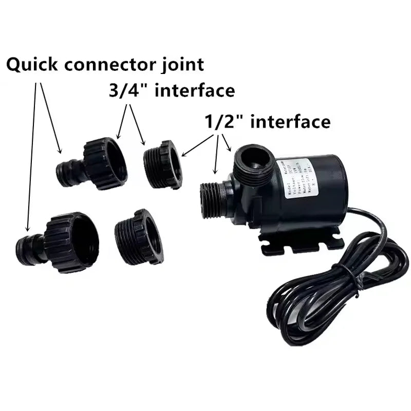 Water Pump High Pressure Ultra Quiet Solar DC12V/ 24V Lift 5M 800L/H Brushless Motor Submersible Water Pumps Quick Break Joint