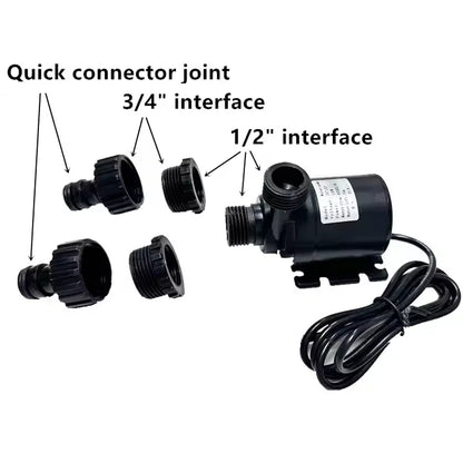 Water Pump High Pressure Ultra Quiet Solar DC12V/ 24V Lift 5M 800L/H Brushless Motor Submersible Water Pumps Quick Break Joint