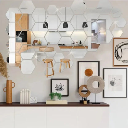 Naklejki Lustrzane Heksagon Akryl - Złote Srebrne Mozaika Samoprzylepne DIY