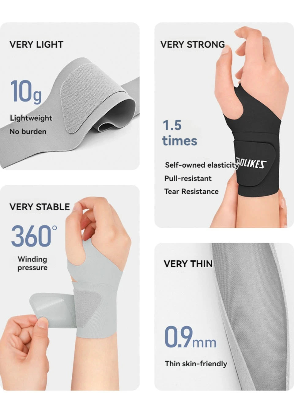 AOLIKES Ultra Thin and Soft Wrist Brace Wrist Wraps for Men and Women, Adjustable Wrist Support for Basketball Tennis Badminton
