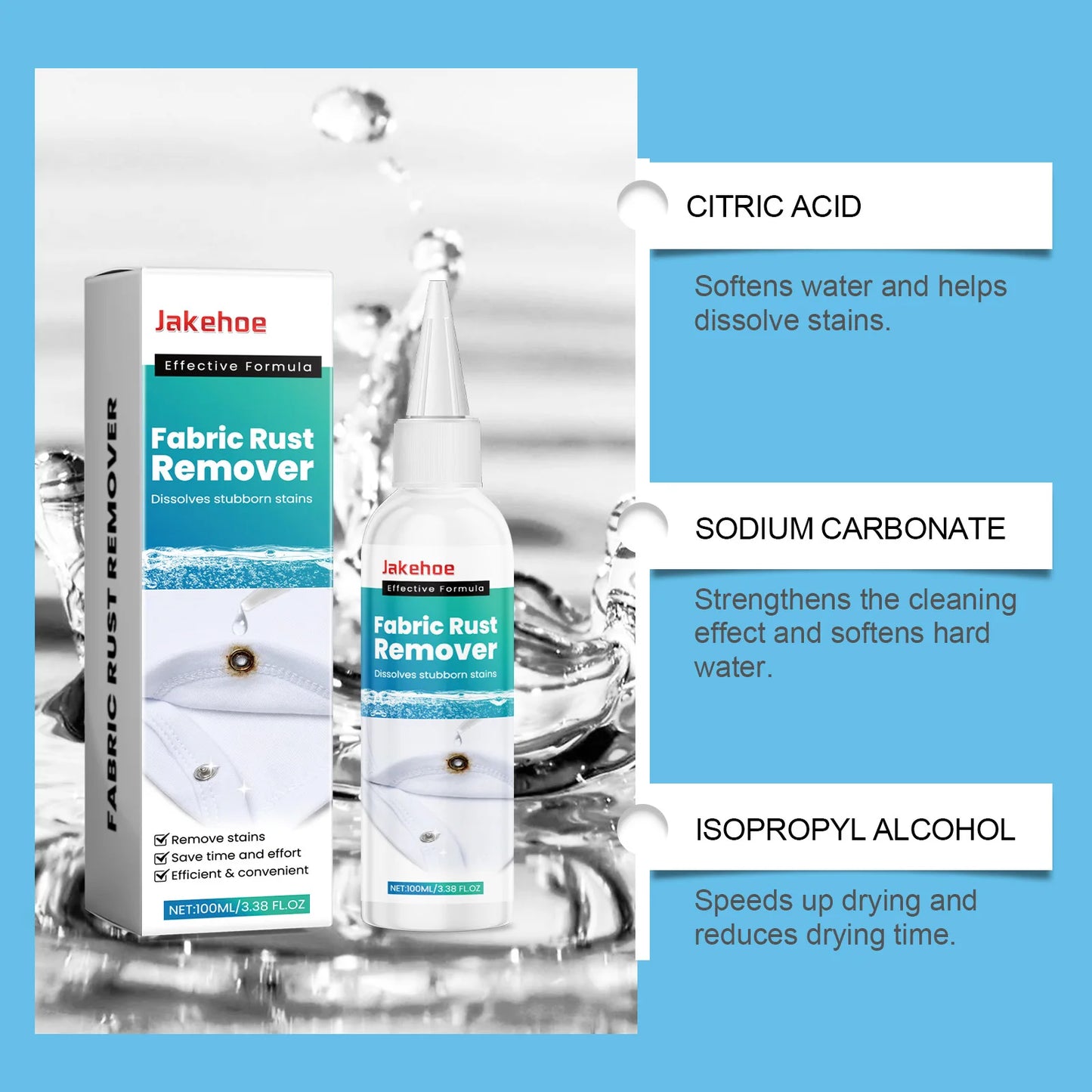 Fabric Rust Remover 100ml - Stain Cleaner for Clothes, Oil, Coffee & Water Stains - Laundry Detergent for Fresh & Old Stains