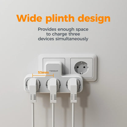 Listwa Zasilająca TESSAN 3 Gniazdka EU - Przedłużacz Ścienny z Ochroną Przeciążeniową