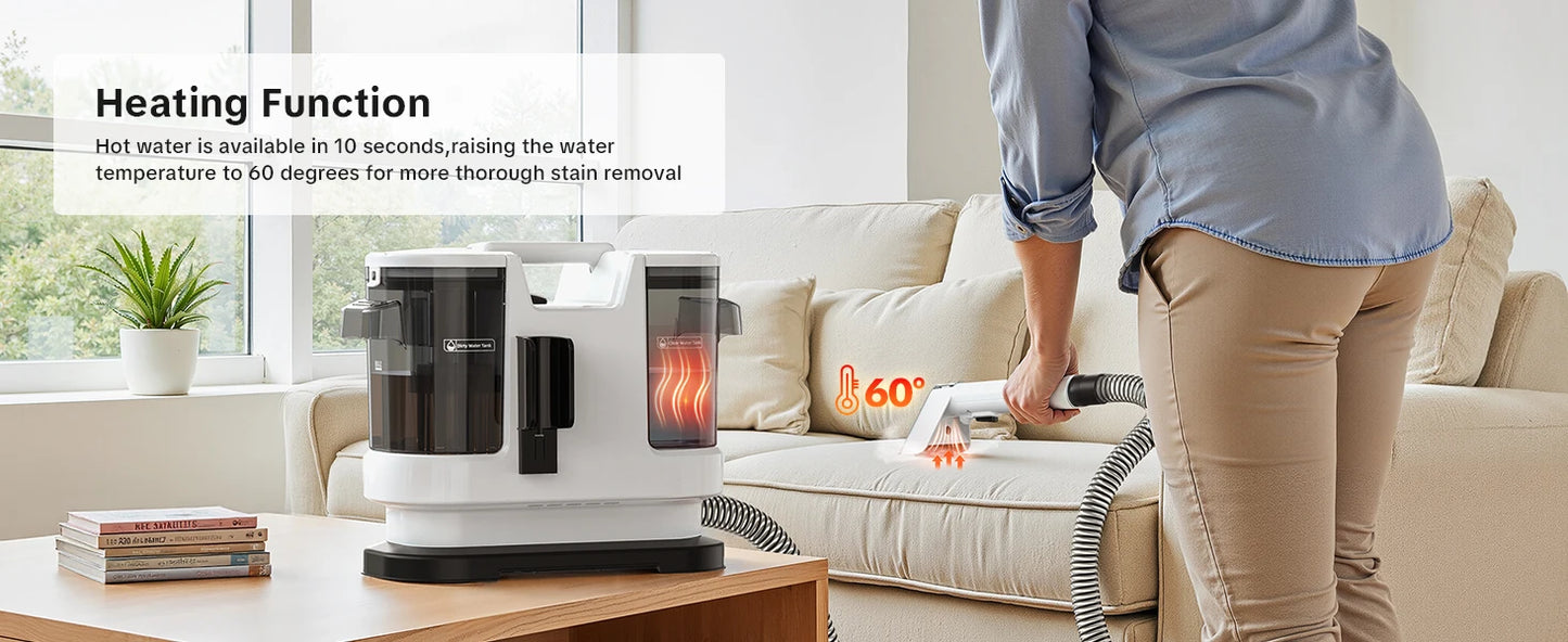 Lubluelu V8 Myjący Odkurzacz Dywanów 800W - Gorąca Woda 60°C, Silne Ssanie 15kPa