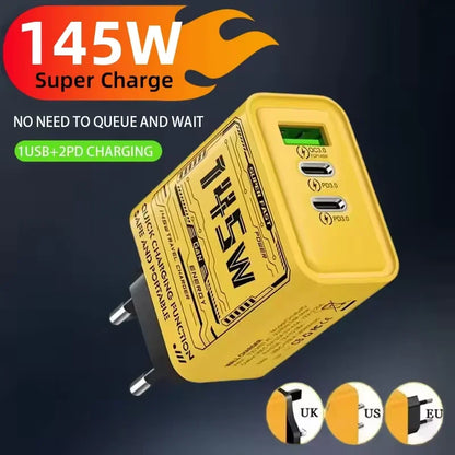 Ładowarka Sieciowa 145W 3 Porty USB-C - Szybkie Ładowanie PD QC3.0