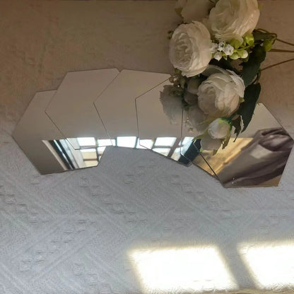 Naklejki Lustrzane 3D Heksagon - Dekoracyjne Naklejki Ścienne Rose Gold Silver do Salonu Sypialni