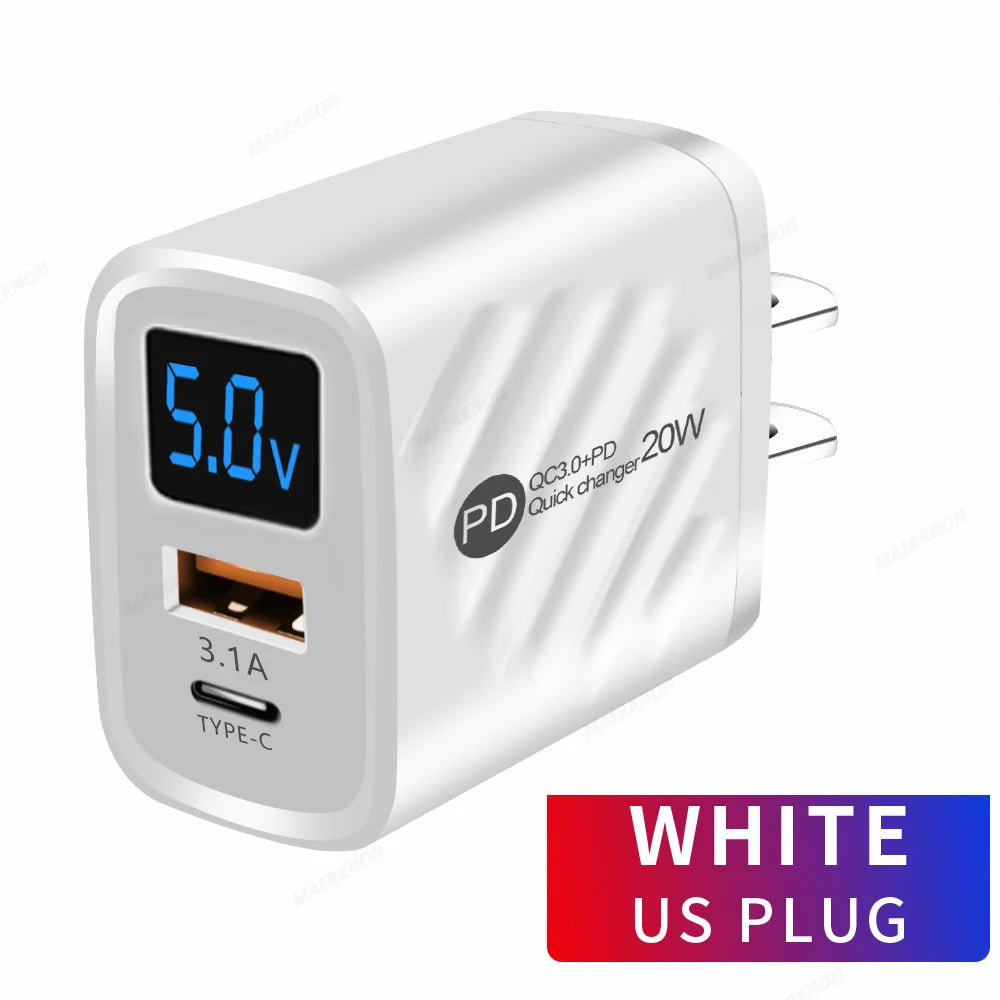 Ładowarka PD 20W USB-C z Wyświetlaczem LED - Quick Charge 3.0