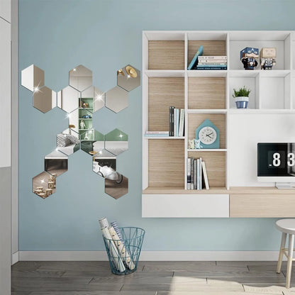 Naklejki Lustrzane 3D Heksagon - Samoprzylepne Akrylowe Dekoracje Ścienne DIY