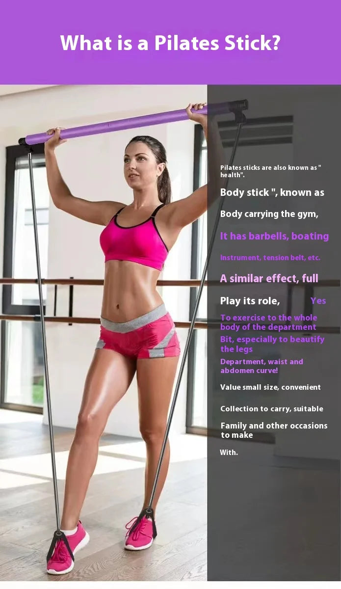 Drążek Pilates - Regulowany Drążek Fitness z Gumami | Trening Domowy