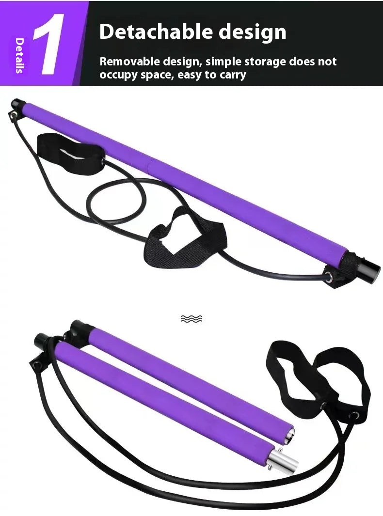 Drążek Pilates - Regulowany Drążek Fitness z Gumami | Trening Domowy