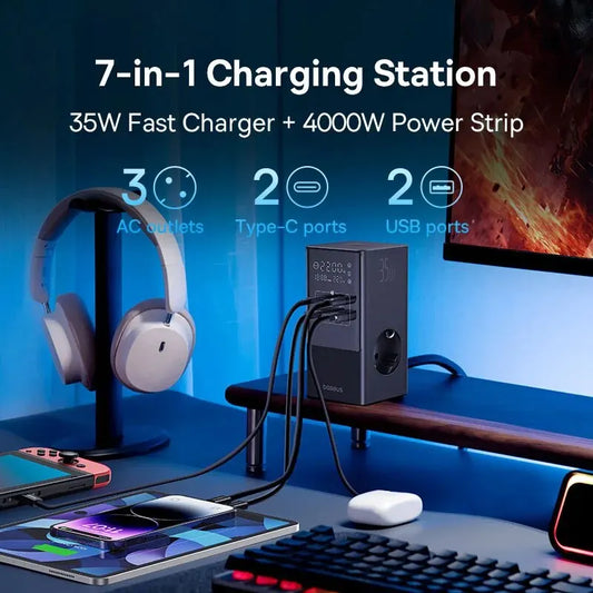 Baseus 35W Fast Charger 7w1 Power Strip - Stacja Ładująca Surge Protector iPhone