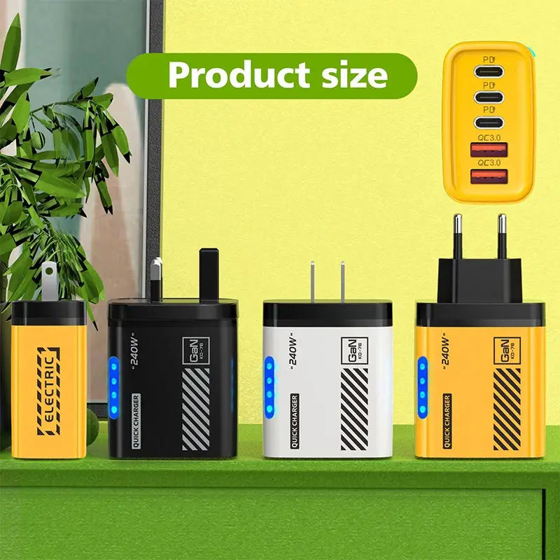 Ładowarka 240W GaN 5 Portów USB Type-C - Xiaomi iPhone Huawei Samsung Laptop