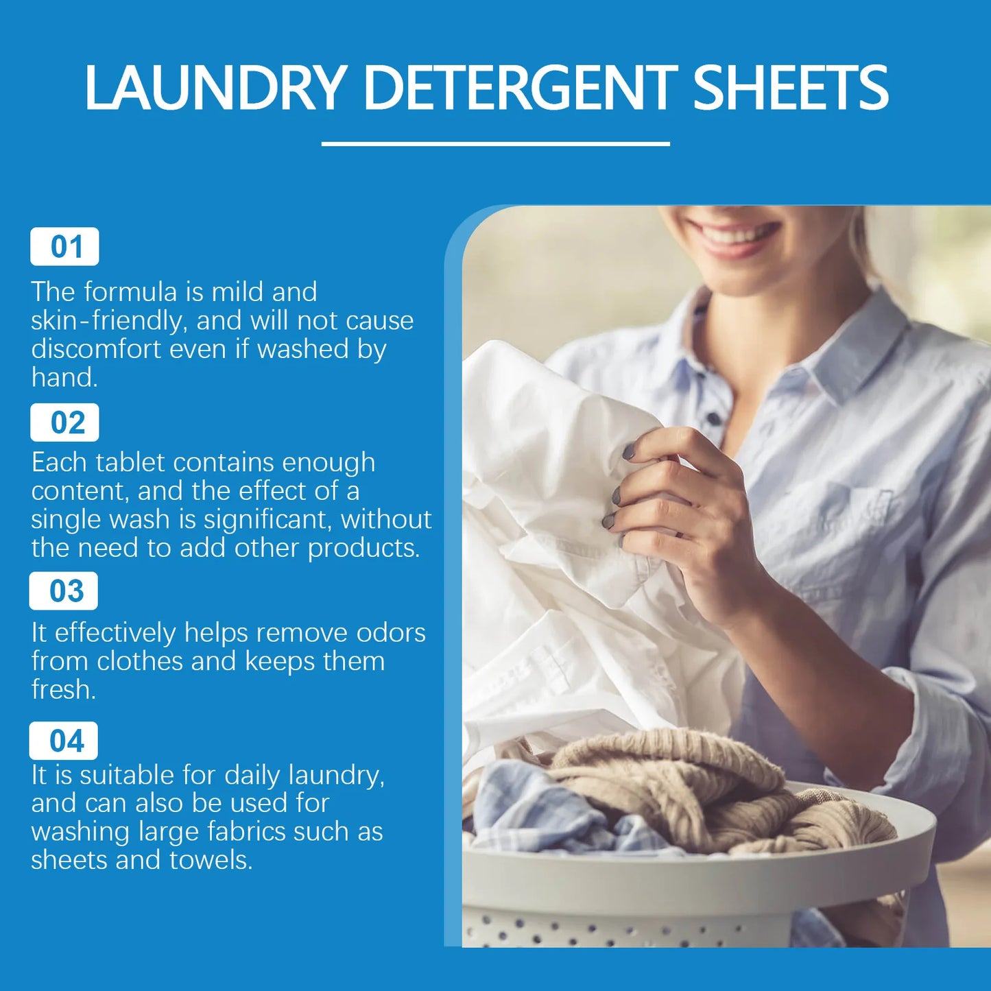 30PCS Laundry Detergent Sheets - Remove Stubborn Stains & Odors - Dissolve Completely - Safe for All Fabrics Including Delicates