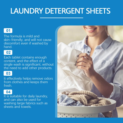30PCS Laundry Detergent Sheets - Remove Stubborn Stains & Odors - Dissolve Completely - Safe for All Fabrics Including Delicates