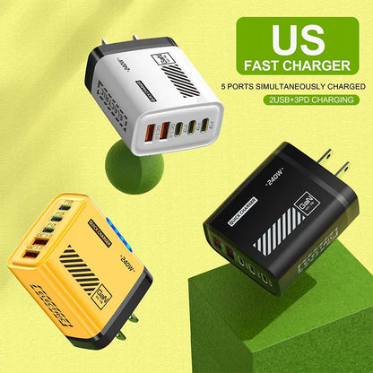 Ładowarka 240W GaN 5 Portów USB Type-C - Xiaomi iPhone Huawei Samsung Laptop