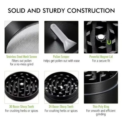 Metalowy Młynek do Ziół i Przypraw 4-Warstwowy - Ręczny Grinder 40/50mm ze Stopu Cynku